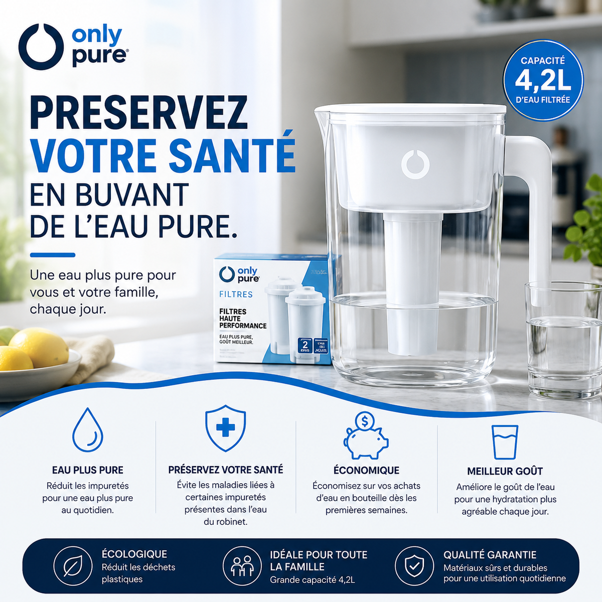 Carafe Filtrante Purifiante d'Eau – Eliminez les impuretés dans l'eau